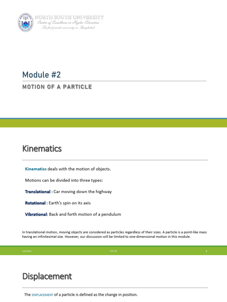 Module 2 - Motion in One Dimension | PDF | Velocity | Acceleration