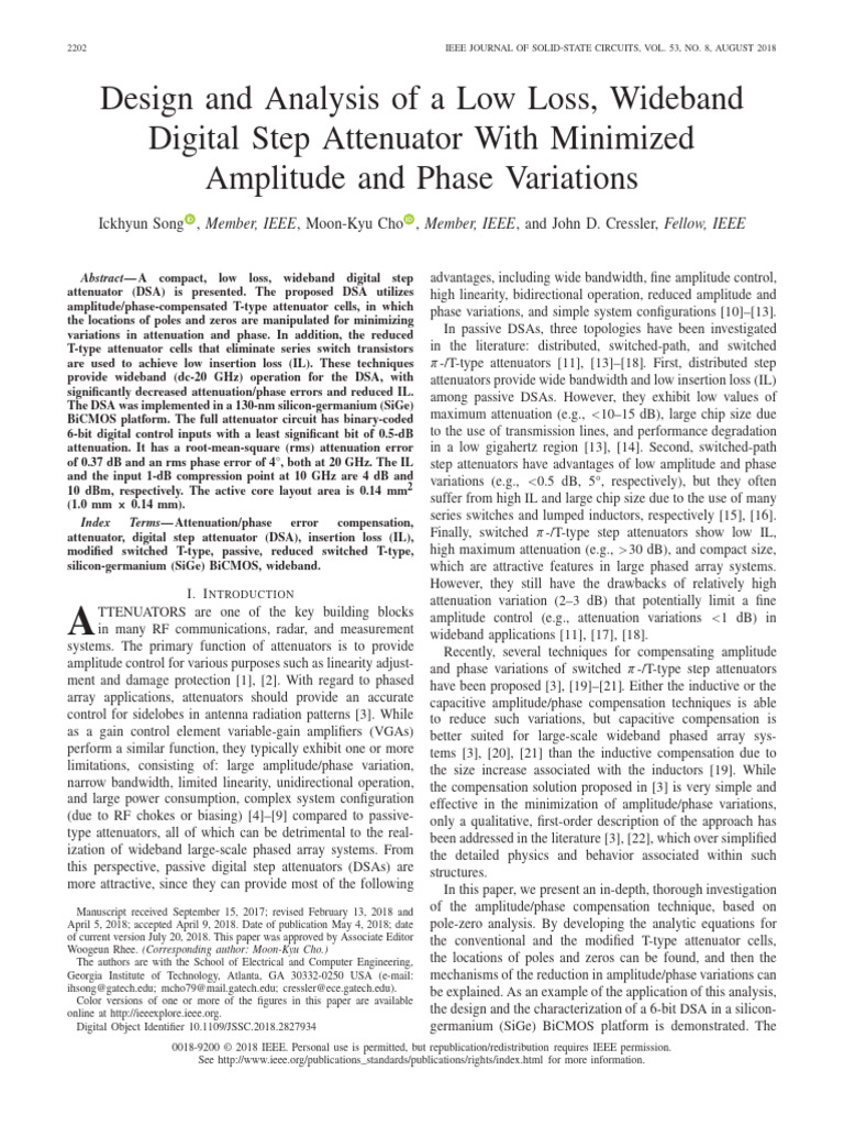 Design and Analysis of A Low Loss Wideband Digital Step Attenuator With ...