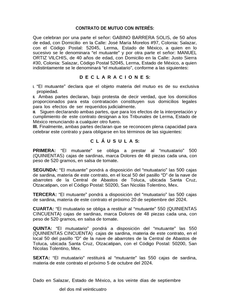 Contrato de Mutuo Con Interés | PDF
