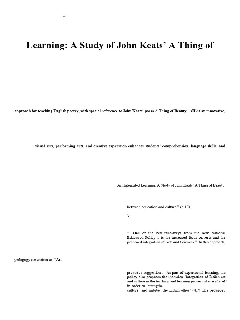 Teaching Poetry Through Art Integrated Learning: A Study of John Keats ...