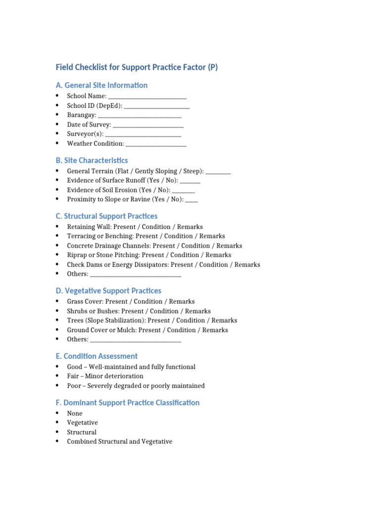 P Factor Field Checklist Baguio Schools 2 | PDF