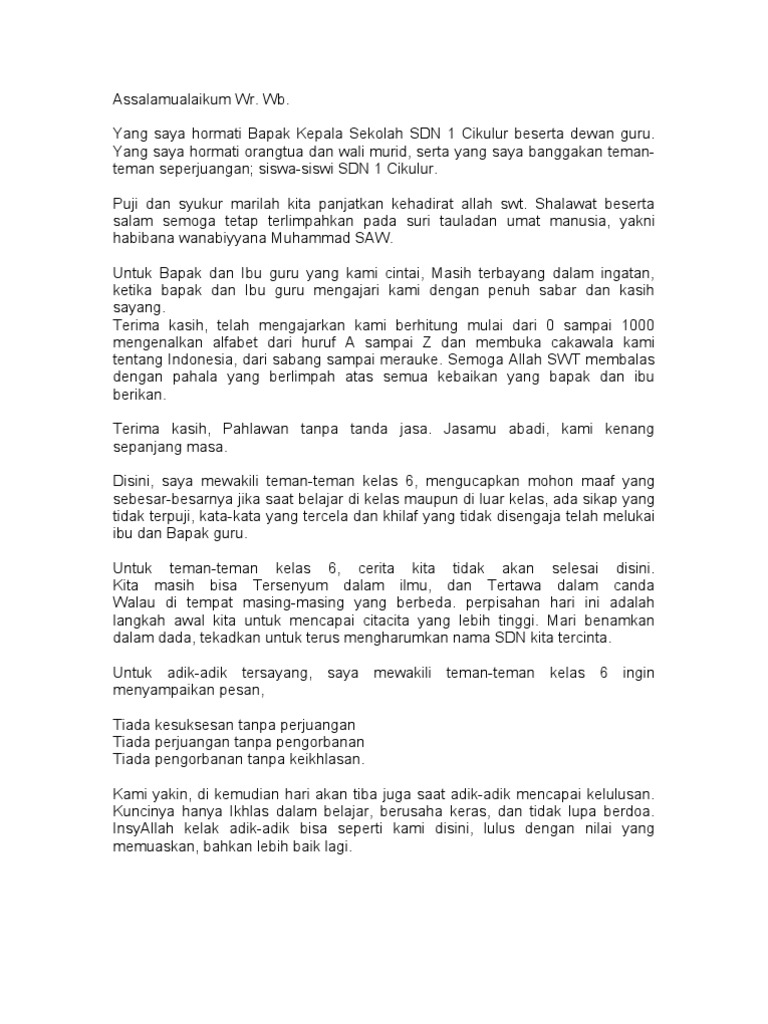 Pidato Perpisahan Kls 6