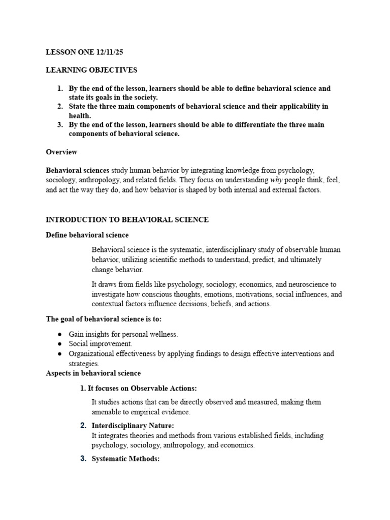 19th Nove Lesson 1. DCM Behavioral Science Notes | PDF | Sociology ...