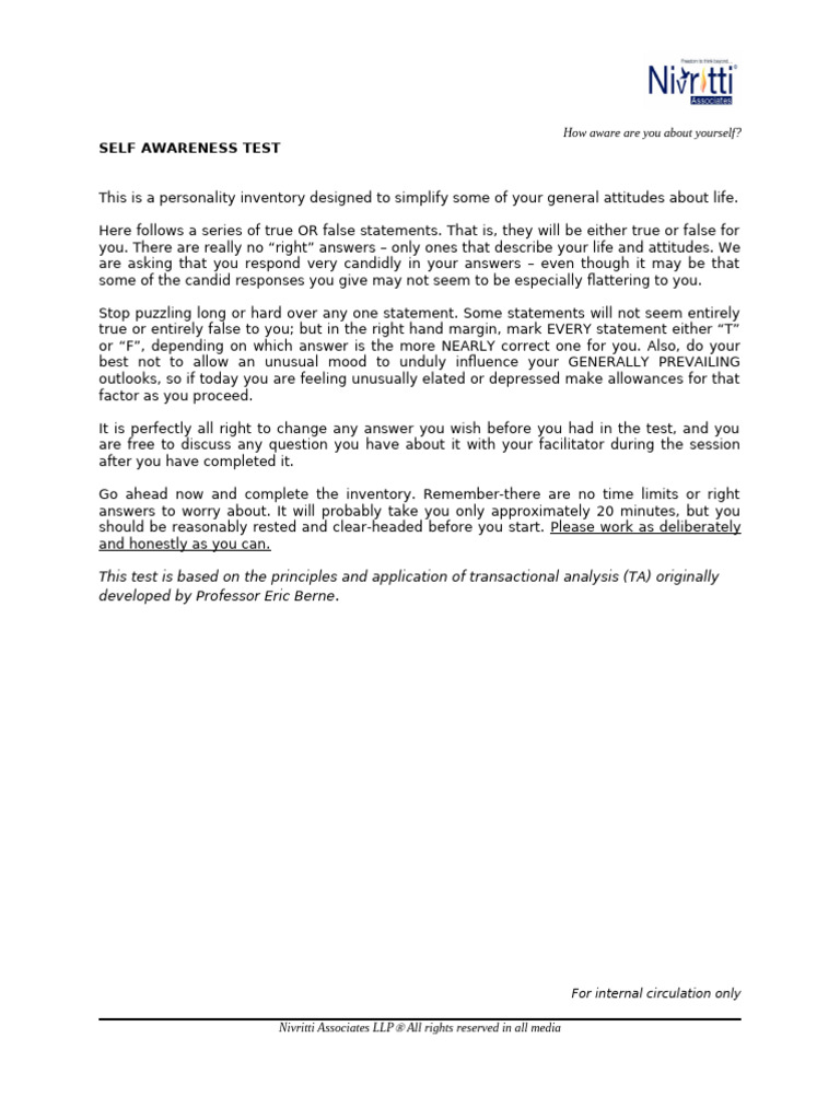 Test of Life Position | PDF | Psychology