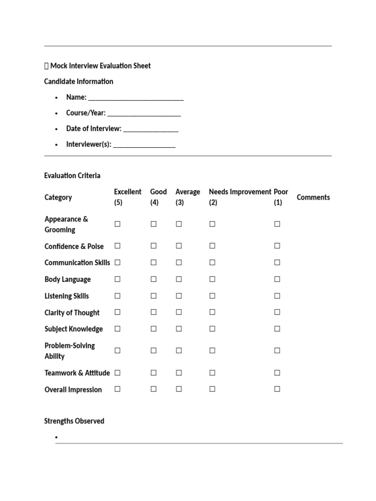 ? Mock Interview Evaluation Sheet | PDF