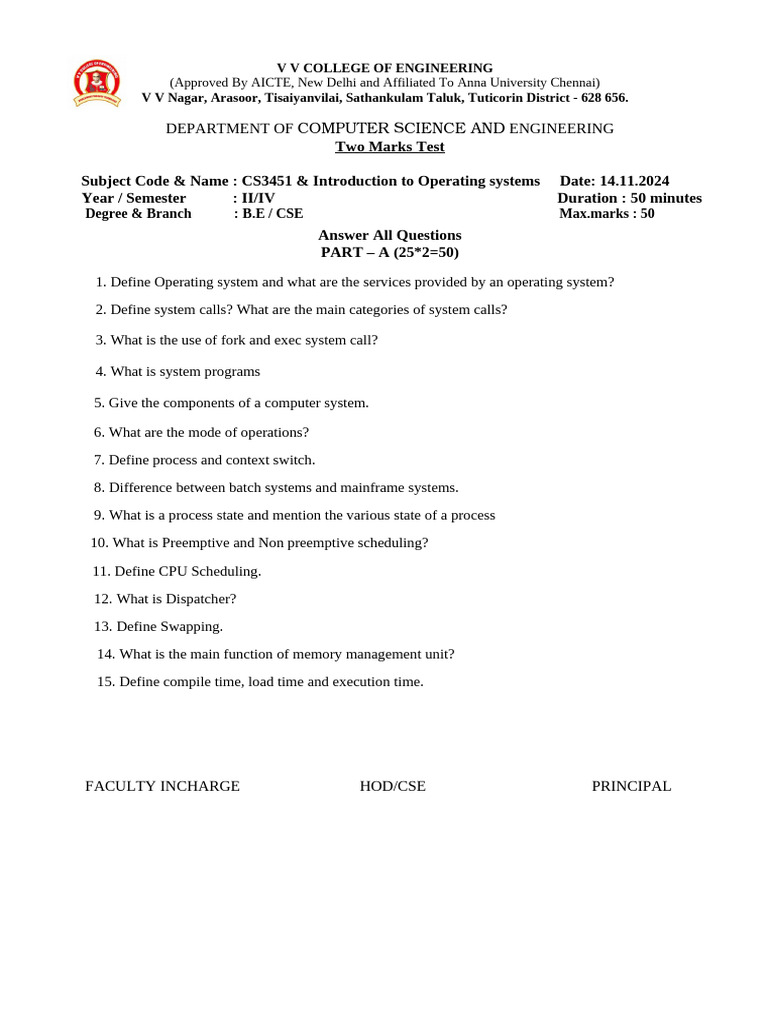 Os 2 Marks Questions | PDF