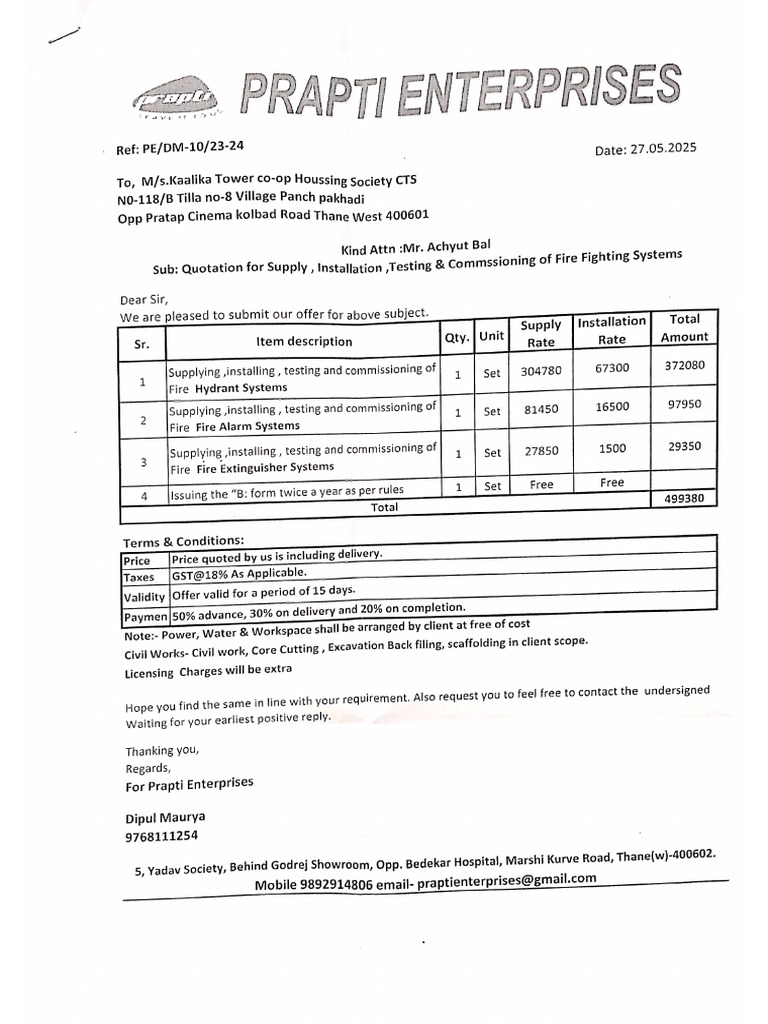 Prapti Enterprises Revised Quotation | PDF