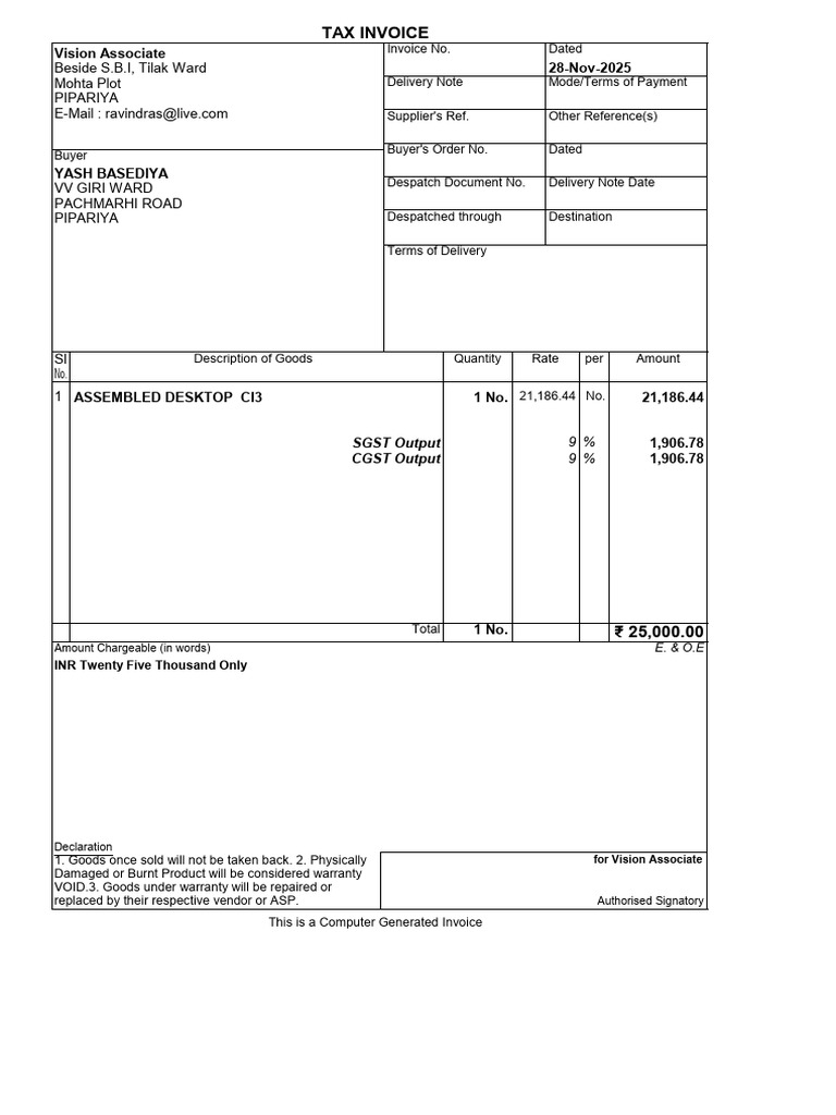 Yash Invoice | PDF