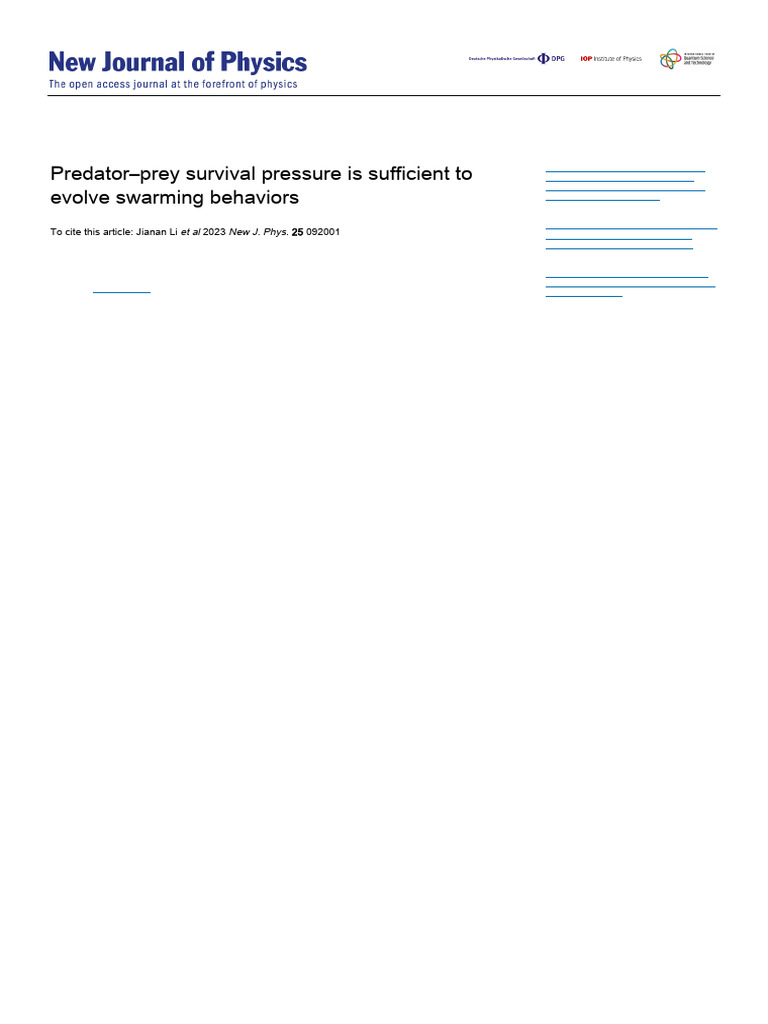 Predator-Prey Survival Pressure Is Sufficient To Evolve Swarming ...
