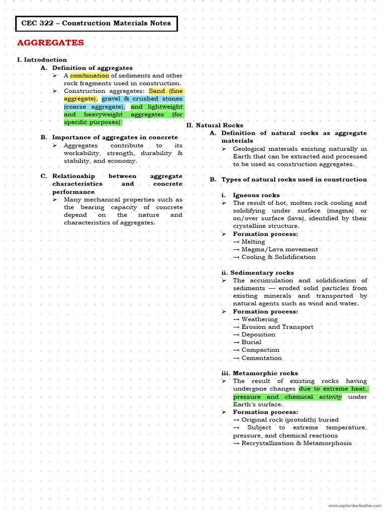 Construction Materials - Notes | PDF | Concrete | Rock (Geology)