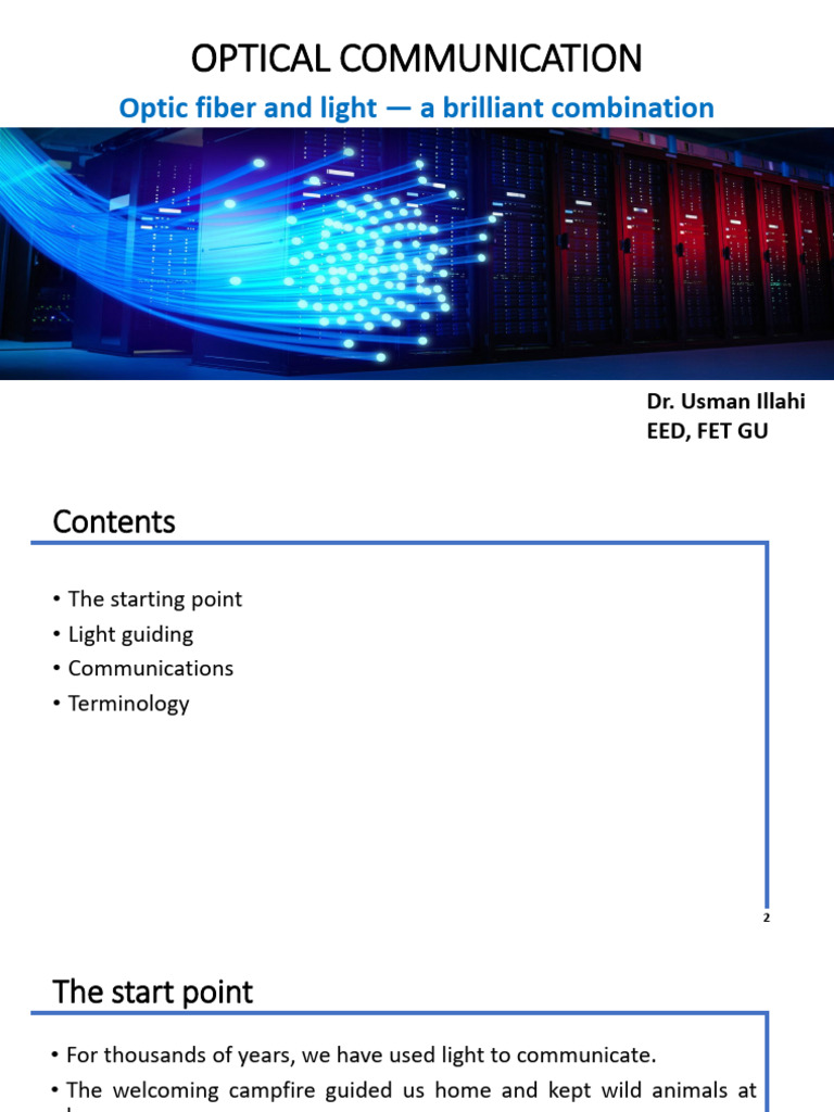 Optical Communication Lecture 1 | PDF | Optical Fiber | Cable Television