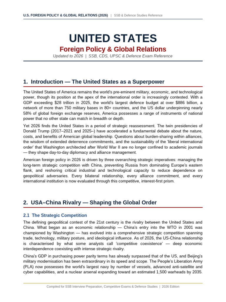 US Foreign Policy Global Relations 2026 | PDF | World Politics | Israel
