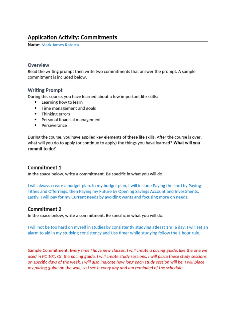 Pc101 w07 Applicationactivity Commitmentstatements Template | PDF