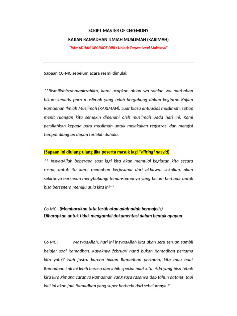 2026 Script MC Karimah | PDF