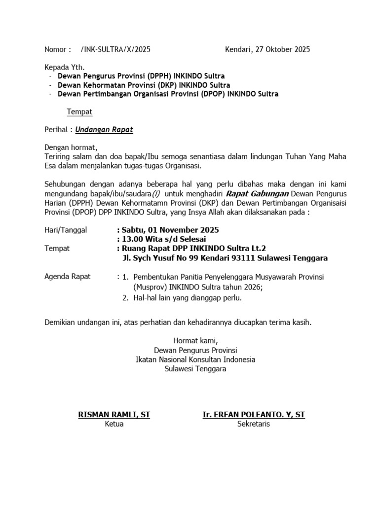 Draft Undangan Rapat | PDF