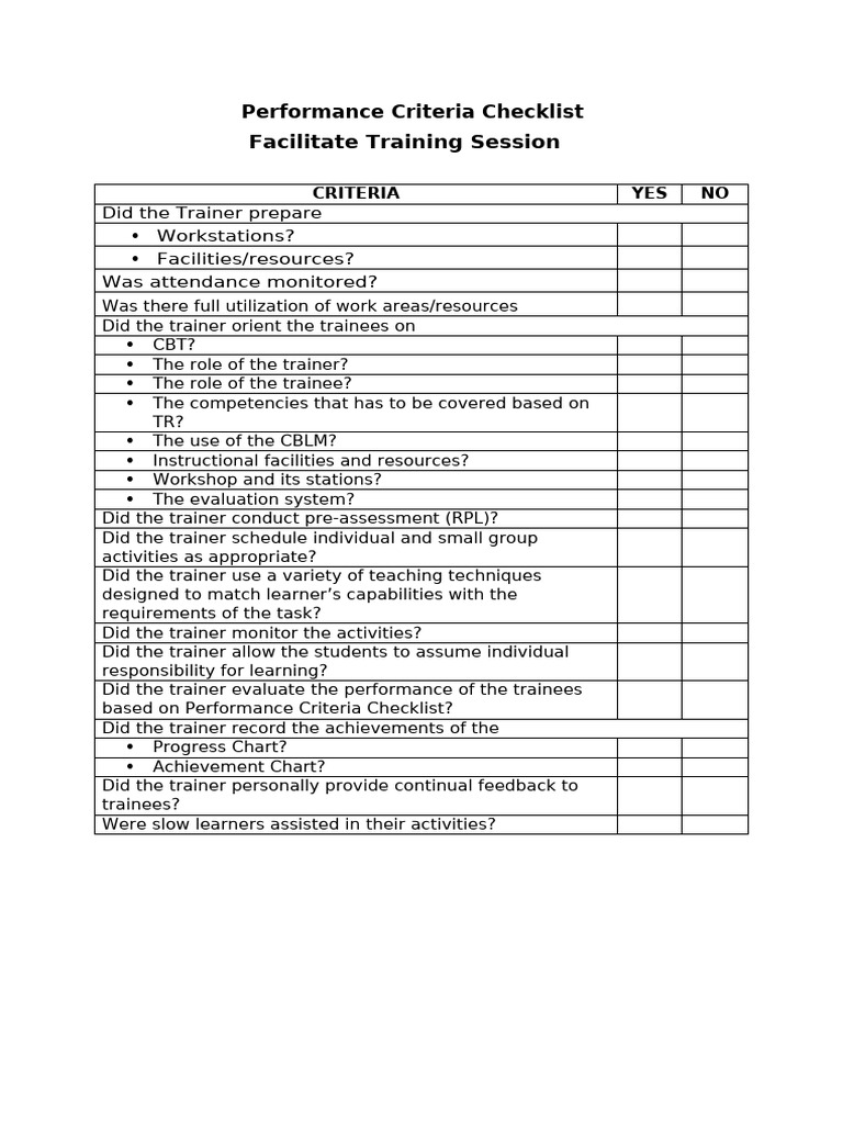 005 Performance Criteria Checklist | PDF