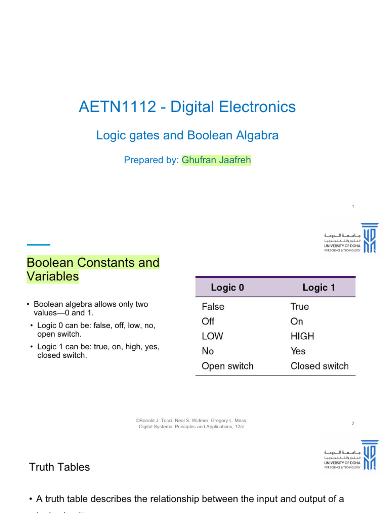 Topic 2 Boolean Algebra & Logic Gates | PDF