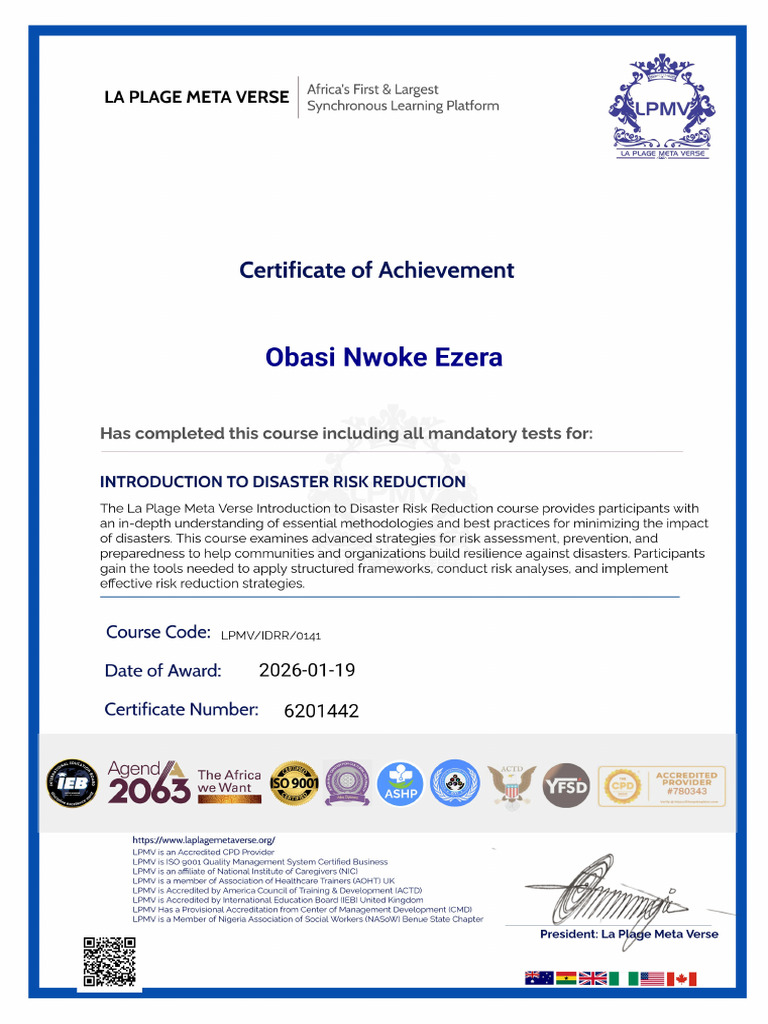 B 010 - Introduction To Disaster Risk Reduction - Certificate | PDF