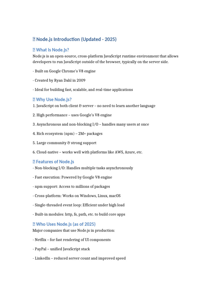 Nodejs Introduction Updated 2025 | PDF