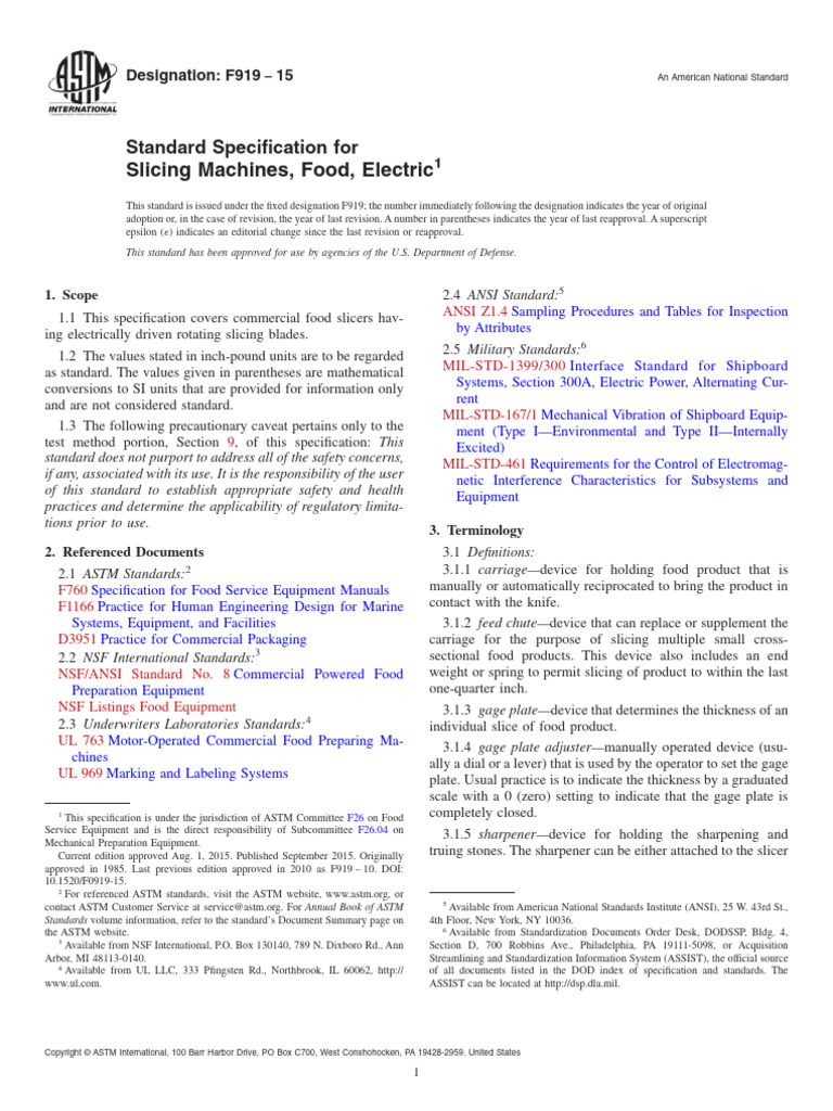 F919 15 Standard Specification For | PDF | Knife | Bearing (Mechanical)
