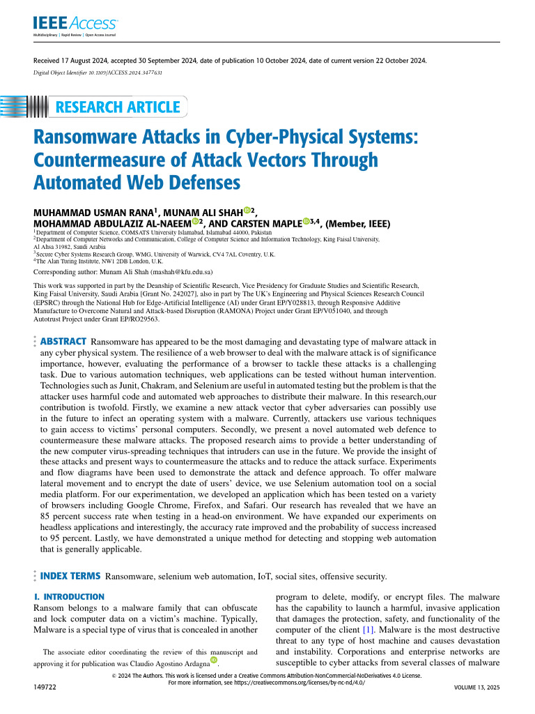Ransomware Attacks in Cyber-Physical Systems Countermeasure of Attack ...