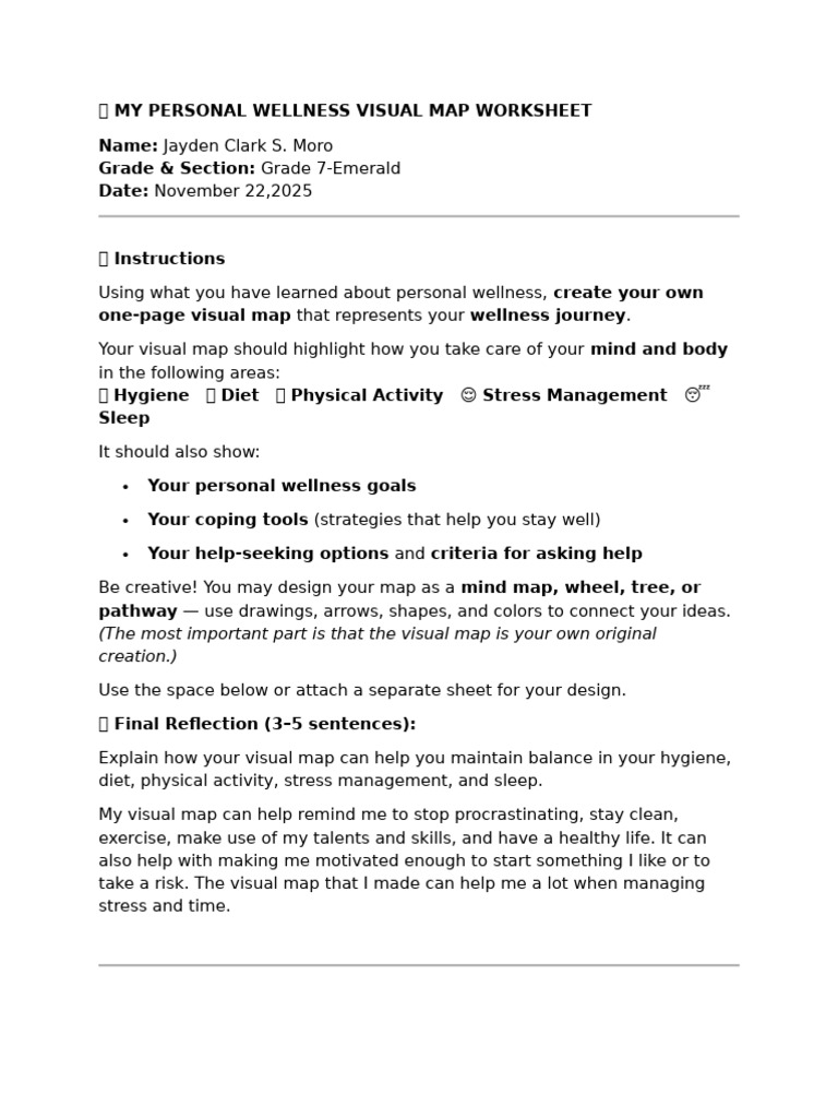My Personal Wellness Visual Map Worksheet | PDF | Stress Management ...