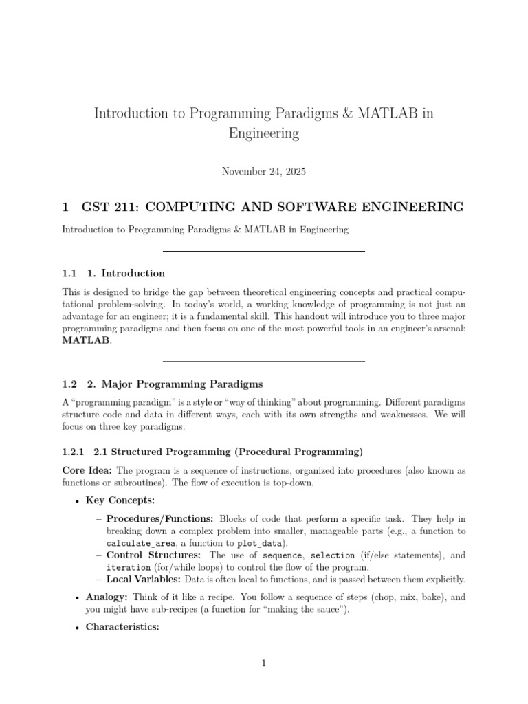 GET 211-Introduction To Programming Paradigms & MATLAB in Engineering ...