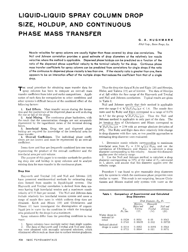 Spray Column Drop Size and Mass Transfer | PDF | Derivative | Sphere