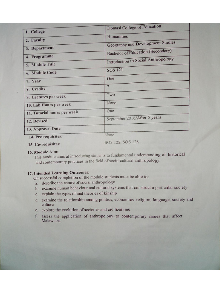 SOS 121 Course Outline | PDF