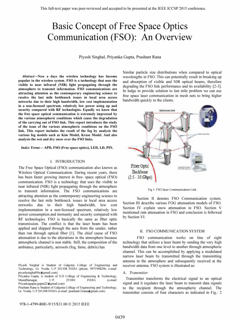 Basic Concept of Free Space Optics Commu | PDF | Laser | Optics