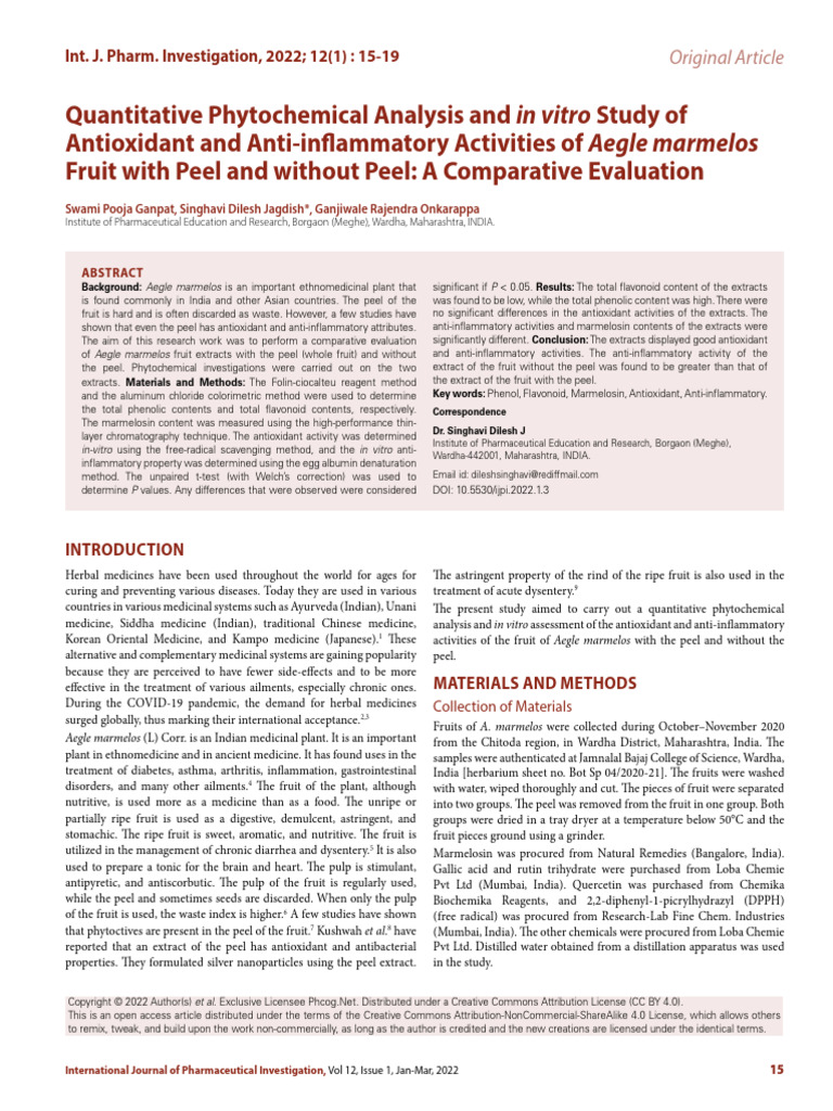 Quantitative Phytochemical Analysis and in Vitro Study of Antioxidant ...