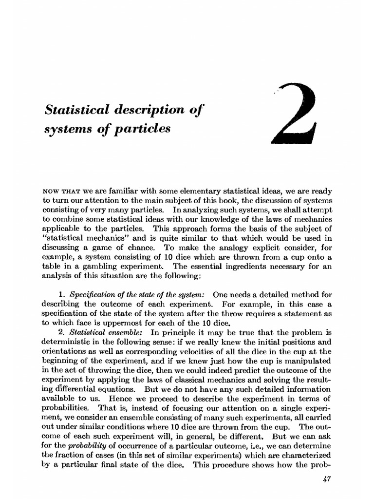 CH2. Statistical Description of SYSTEM of PARTICLE | PDF | Spin ...