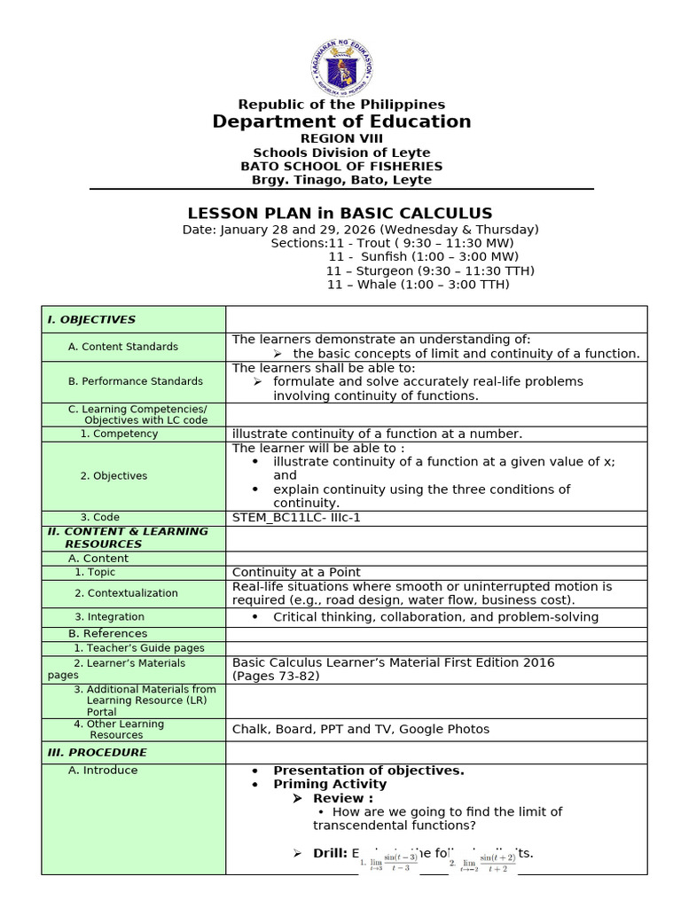 BASCAL - Continuity of A Function | PDF | Learning | Teachers
