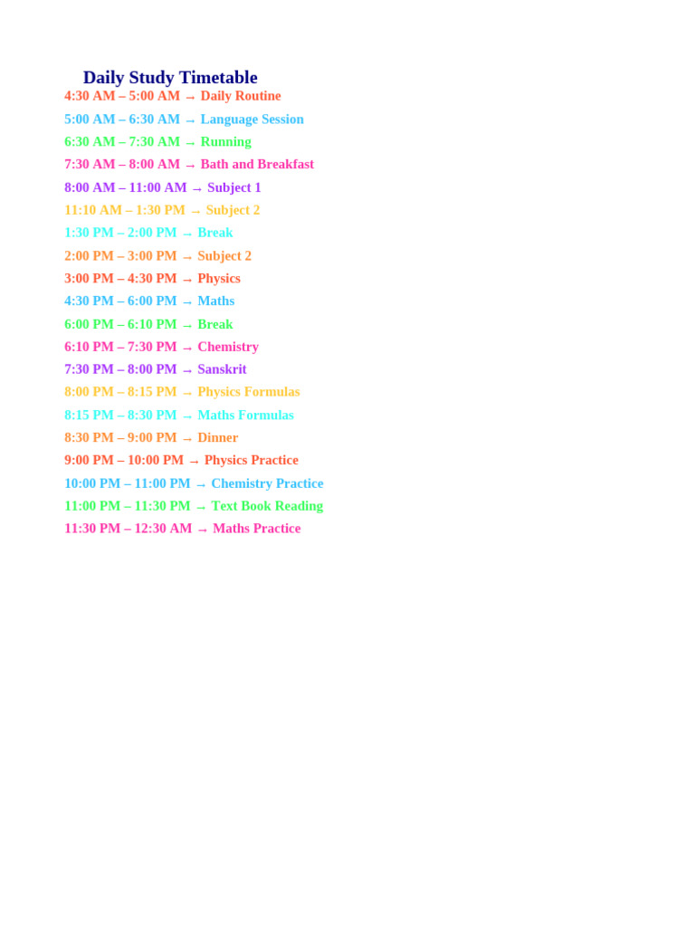 Colorful Study Timetable-1 | PDF