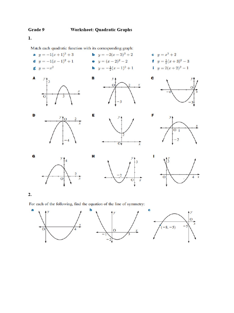 Worksheet Quadratic Graphs | PDF