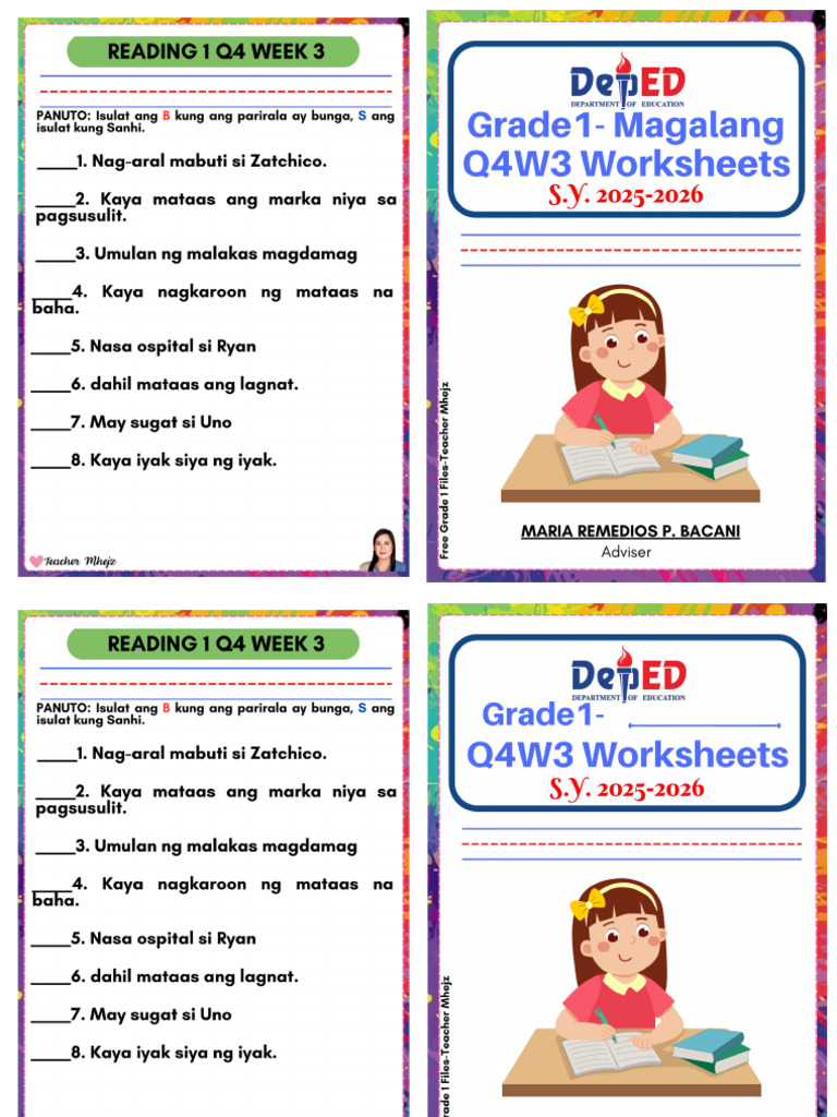 Grade 1 q4 Week 3 Worksheets Booklet - Free Grade 1 Files-Teacher Mhejz ...