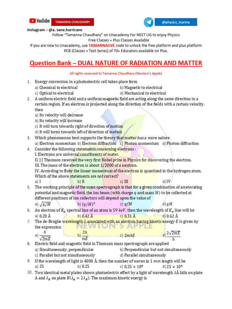 Dual Nature of Radiation and Matter | PDF | Photoelectric Effect | Electron