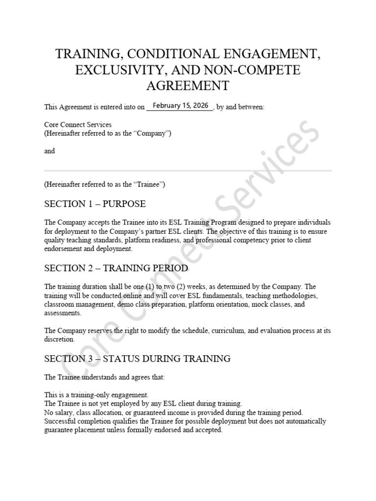 Training Contract Maureen Iglesia | PDF | English As A Second Or ...