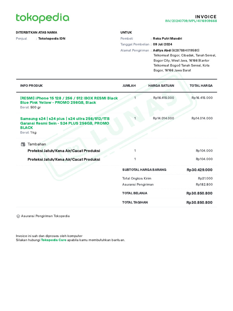 Invoice - Tokopedia | PDF