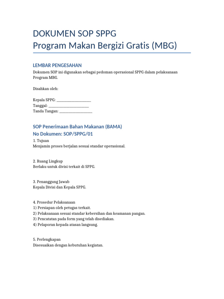 Sop SPPG MBG | PDF