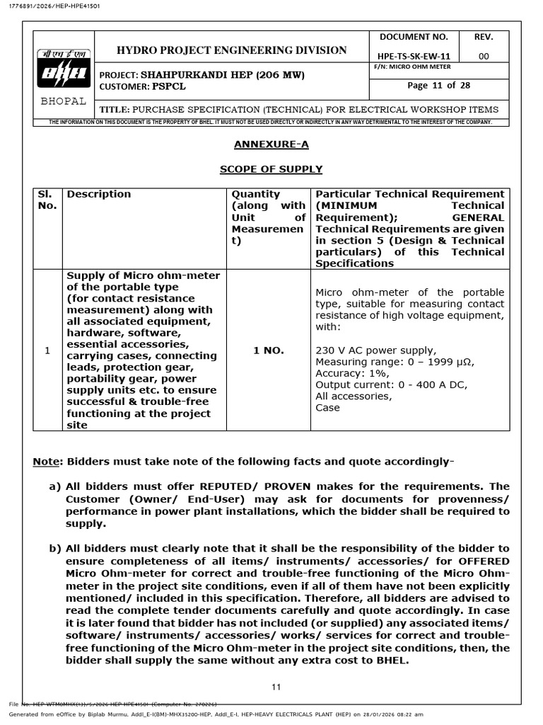 Annexure A BHEL Bhopal Scope of Supply | PDF | Specification (Technical ...