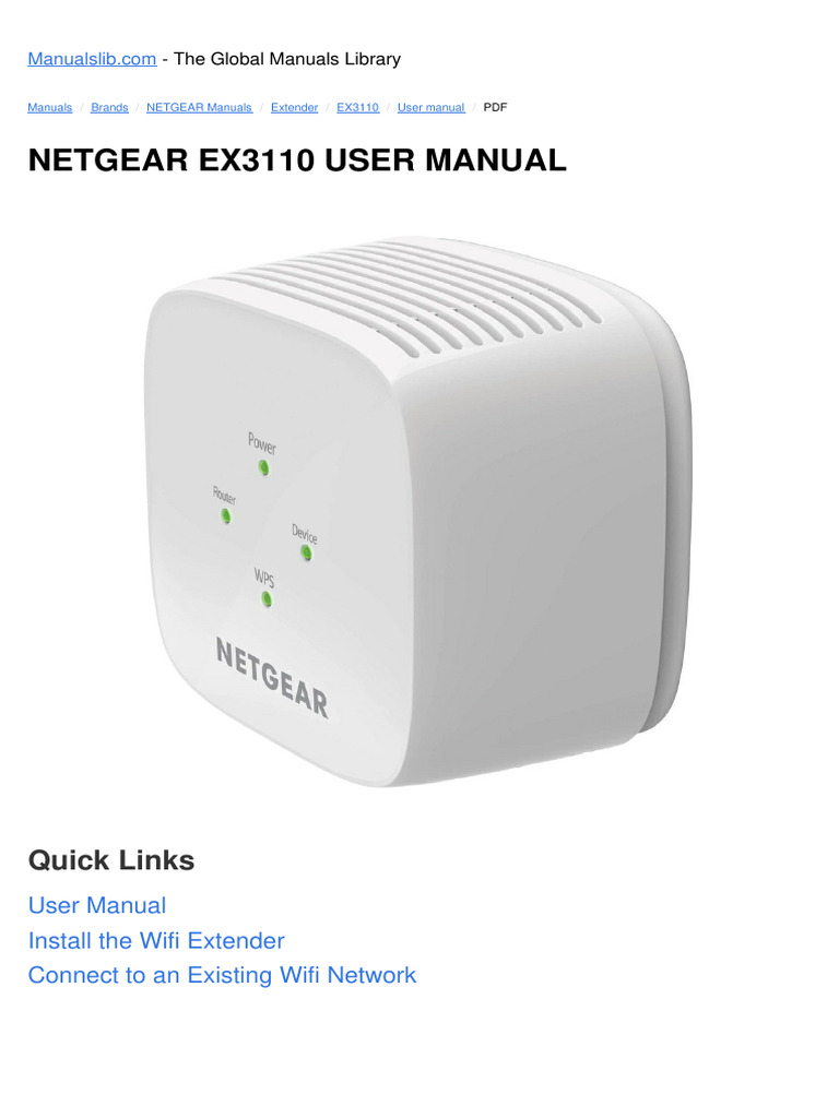 Netgear Ex3110 User Manual: Quick Links | PDF | Wi Fi | Wireless Networking