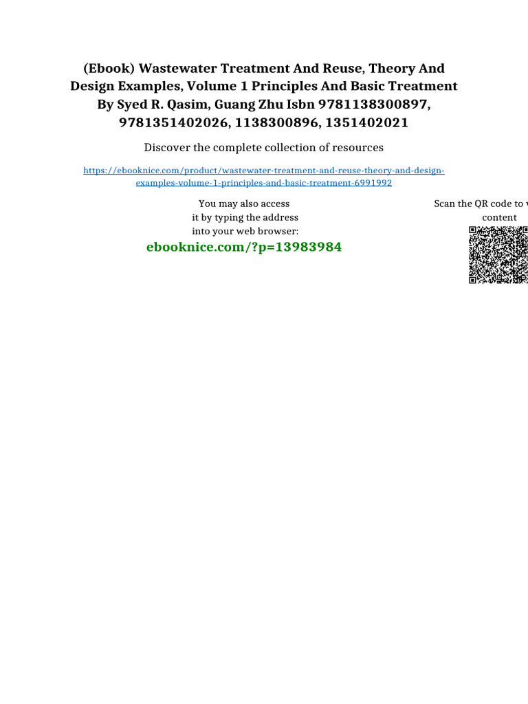 (Ebook) Wastewater Treatment and Reuse, Theory and Design Examples ...