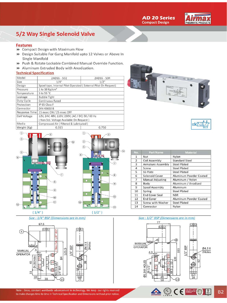 Airmax AD20!5!2 Single Solenoid Valve | PDF