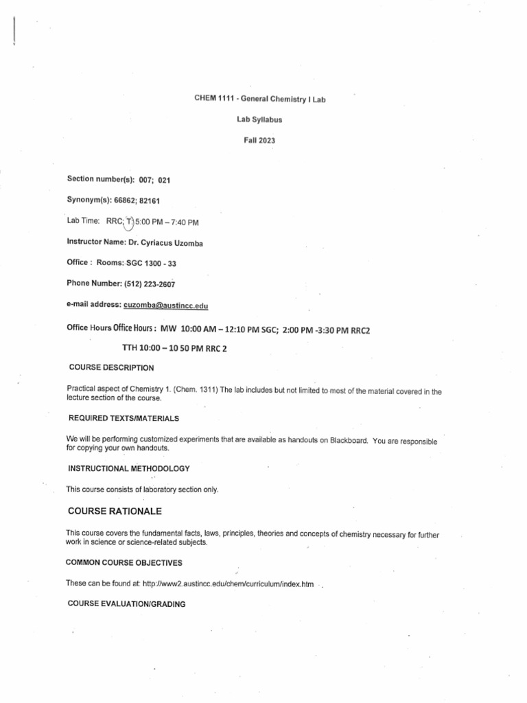 CHEM 1111-General Chem Lab I | PDF