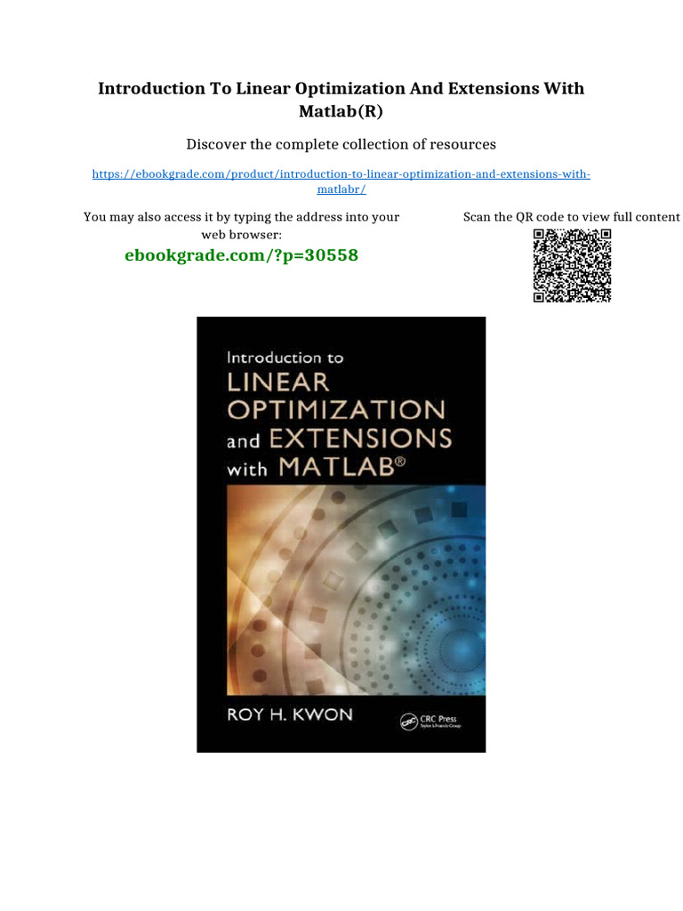 Introduction To Linear Optimization and Extensions With MATLAB (R ...