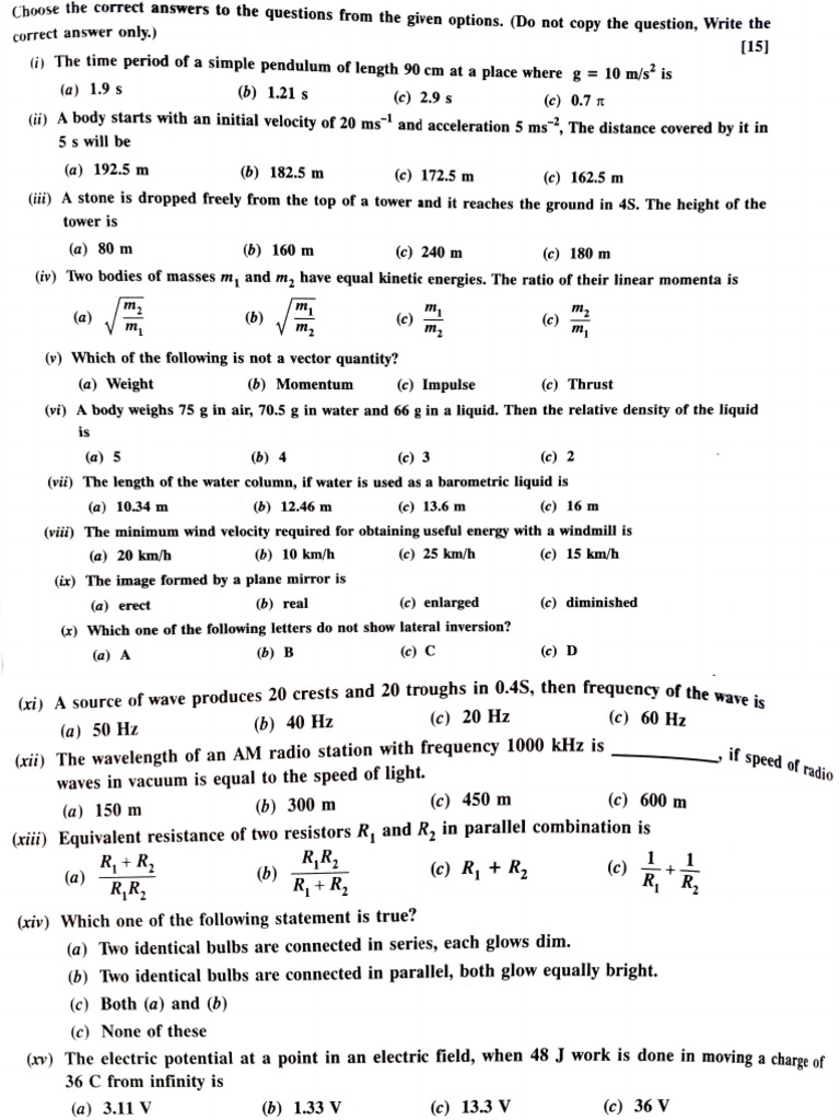 Icse Physics Ix MCQ - Set 1 . | PDF | Momentum | Classical Mechanics