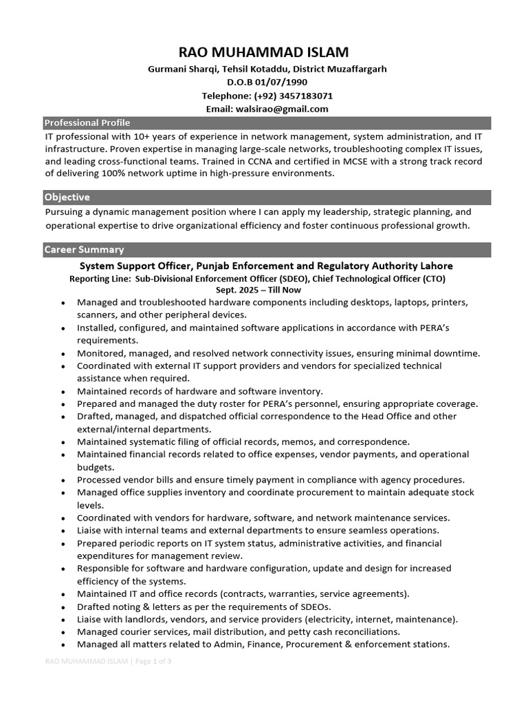 Rao M Islam CV 2025 | PDF | Cisco Certifications | Computer Network