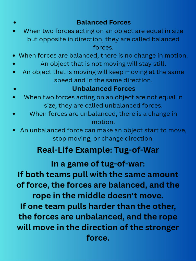 Real-Life Example: Tug-of-War: Balanced Forces | PDF