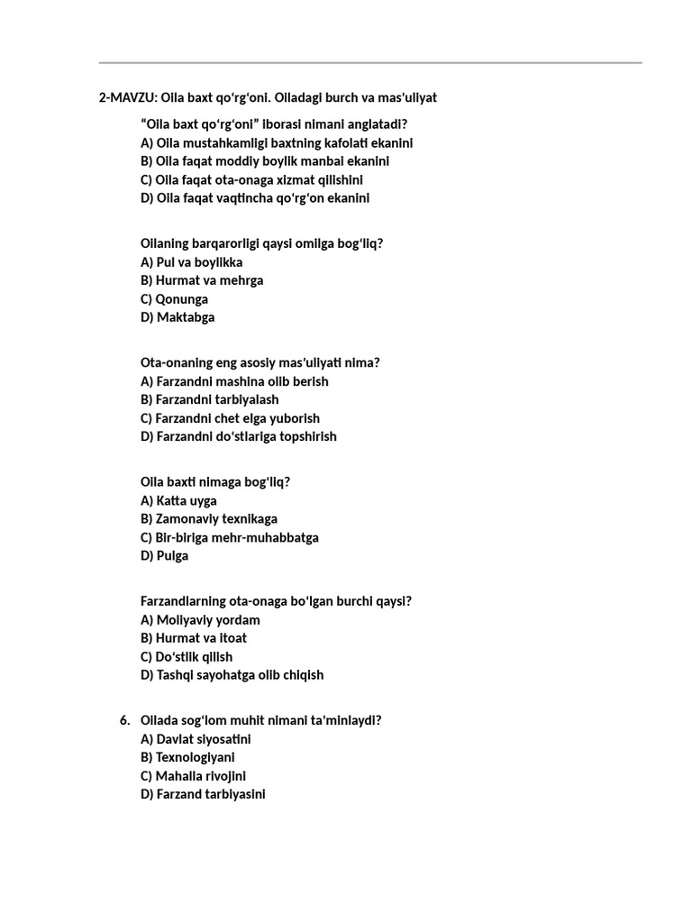 2-Mavzu Bo'yicha Test | PDF